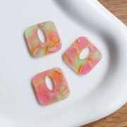 Square acetate pendant, hollow 21 mm - Marbled Pink - Orange - Green x1