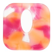 Acetate 21 mm hollow square pendant - Transparent marbled - Deep pink - Orange
