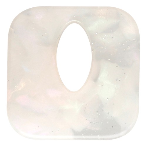 Square hollowed-out 21 mm acetate pendant - Transparent marbled - Pearlescent white glitter