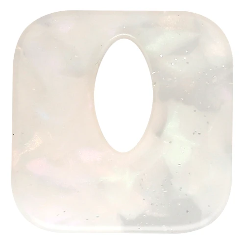 Square hollowed-out 21 mm acetate pendant - Transparent marbled - Pearlescent white glitter