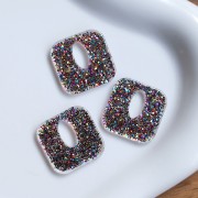 Square hollow 21 mm acrylic pendant - Multicolored glitter x1