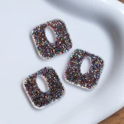 Square hollow 21 mm acrylic pendant - Multicolored glitter x1