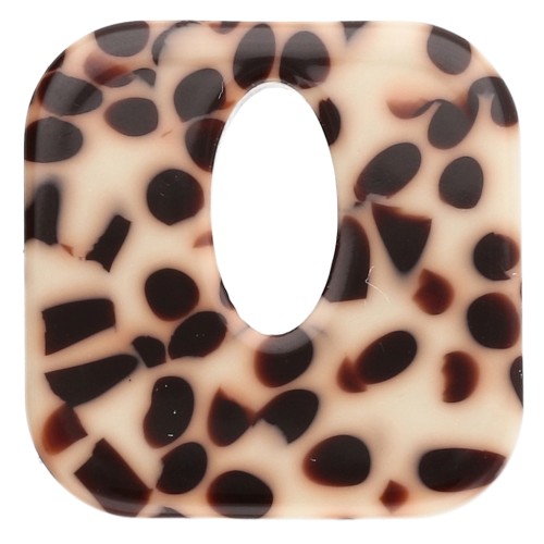 Square acetate pendant, hollow 21 mm - Mottled Brown - Cream x1