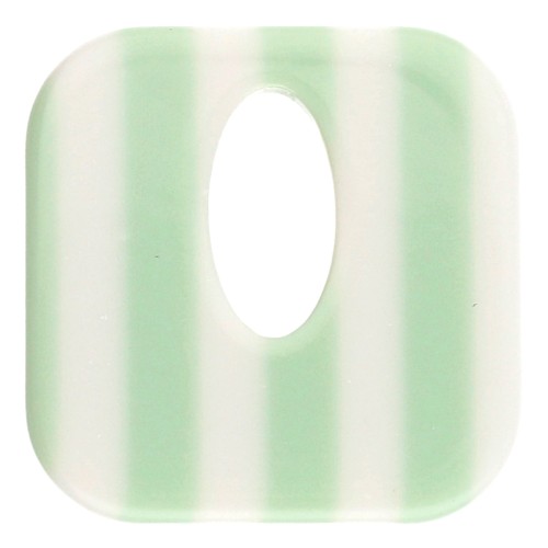 21 mm square acetate pendant - Light green stripes - Ecru x1
