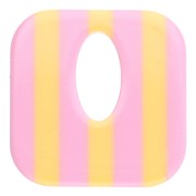 Acetate 21 mm hollow square pendant - Light pink - Yellow stripes x1