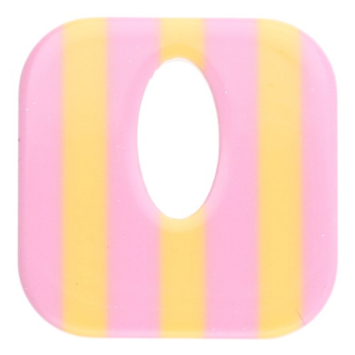 Acetate 21 mm hollow square pendant - Light pink - Yellow stripes x1