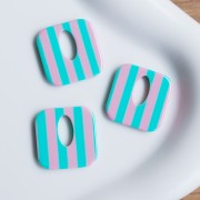 21 mm square acetate pendant - Turquoise stripes - Light pink x1