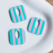 21 mm square acetate pendant - Turquoise stripes - Light pink x1