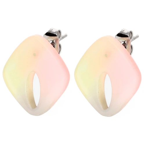Hollow diamond stud earrings 16x14 mm - Marbled Coral - Yellow - Blue Pearl x2