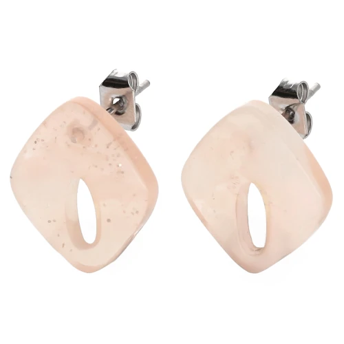 Hollow diamond stud earrings 16x14mm acetate Marbled light peach glitterx2