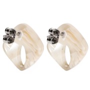 Hollow diamond stud earrings 16x14 mm acetate - Marbled Ivory - Dark Beige x2