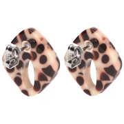 Hollow diamond stud earrings 16x14 mm acetate - Mottled Brown - Cream x2
