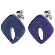 Hollow diamond stud earrings 16x14 mm acrylic - Marbled Midnight Blue glitter x2