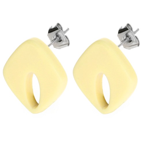 Hollow diamond ear studs 16x14 mm acetate opaque - Vanilla x2
