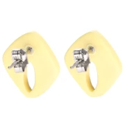 Hollow diamond ear studs 16x14 mm acetate opaque - Vanilla x2