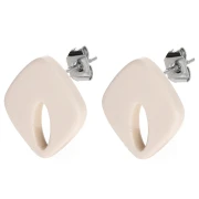 Hollow diamond ear studs 16x14 mm acetate opaque - Ivory x2