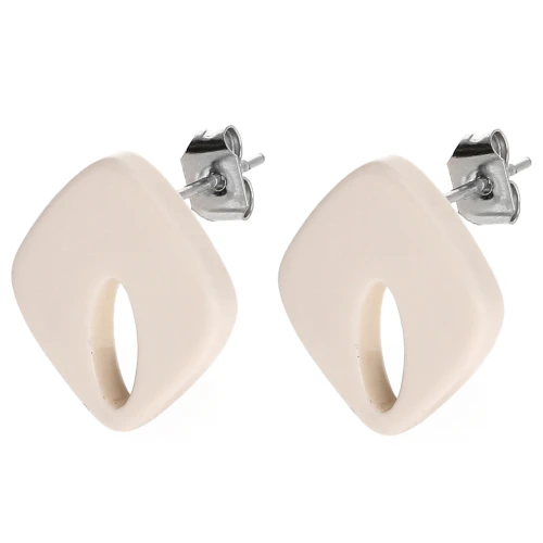 Hollow diamond ear studs 16x14 mm acetate opaque - Ivory x2