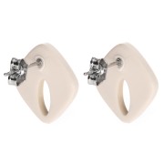 Hollow diamond ear studs 16x14 mm acetate opaque - Ivory x2