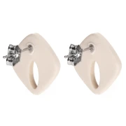 Hollow diamond ear studs 16x14 mm acetate opaque - Ivory x2