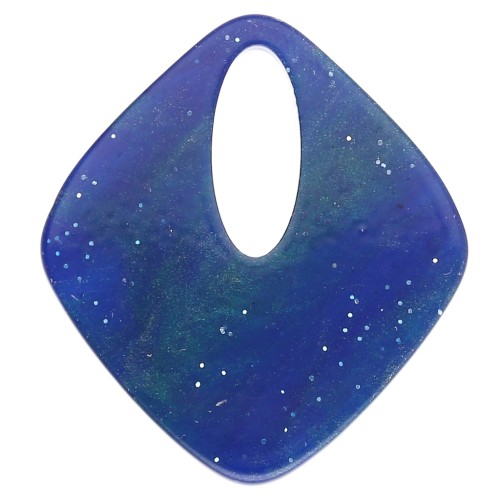 Hollow diamond pendant 28x25 mm, acrylic - Marbled Midnight Blue glitter x1