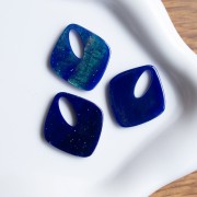 Hollow diamond pendant 28x25 mm, acrylic - Marbled Midnight Blue glitter x1