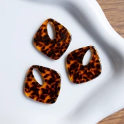 Acetate hollow diamond pendant 28x25 mm - Terrazzo Brown - Black x1