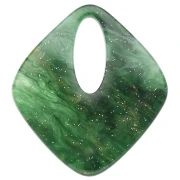 Hollow diamond pendant 28x25 mm, acrylic - Dark green marbled glitter x1