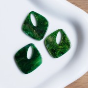 Hollow diamond pendant 28x25 mm, acrylic - Dark green marbled glitter x1