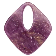 Hollow diamond pendant 28x25 mm, acrylic - Marbled Violet glitter x1