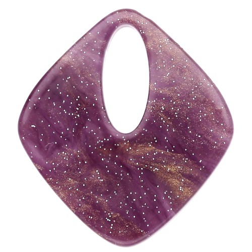 Hollow diamond pendant 28x25 mm, acrylic - Marbled Violet glitter x1