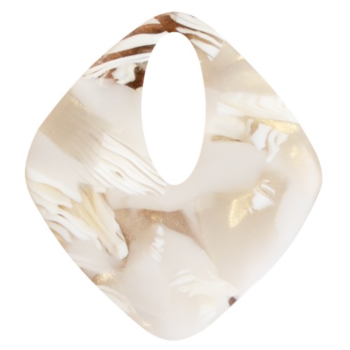 Acetate hollow diamond pendant 28x25 mm - Marbled Ivory - Dark Beige x1