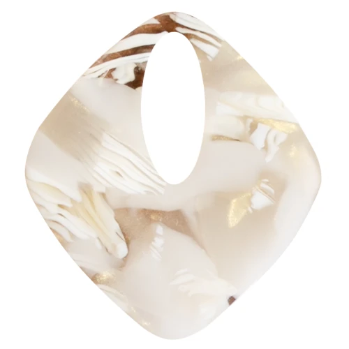 Acetate hollow diamond pendant 28x25 mm - Marbled Ivory - Dark Beige x1