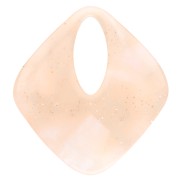 Hollow diamond pendant 28x25 mm, acetate - Marbled Light peach pearly glitter x1
