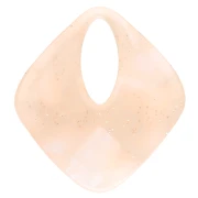 Hollow diamond pendant 28x25 mm, acetate - Marbled Light peach pearly glitter x1