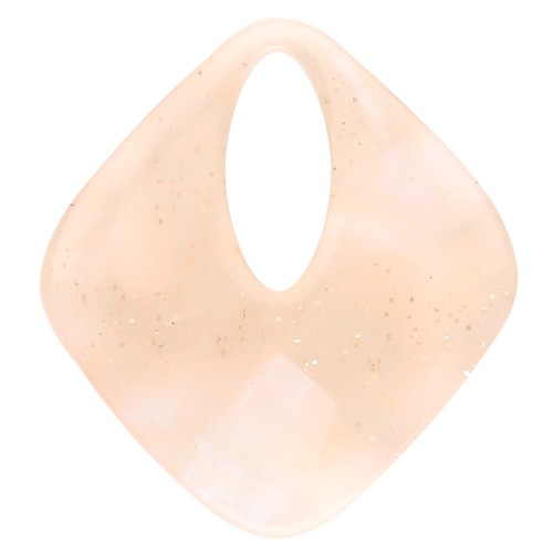 Hollow diamond pendant 28x25 mm, acetate - Marbled Light peach pearly glitter x1
