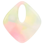 Hollow diamond pendant 28x25 mm acetate - Marbled Coral - Yellow - Blue Pearl x1