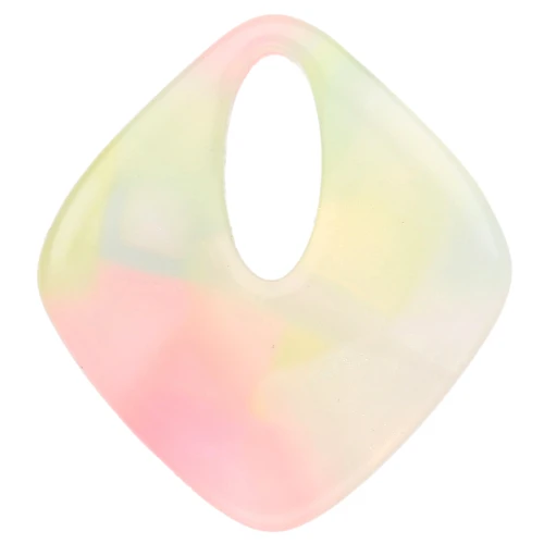 Hollow diamond pendant 28x25 mm acetate - Marbled Coral - Yellow - Blue Pearl x1