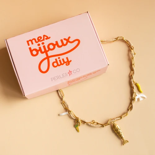 Mes bijoux DIY - Stainless steel charms & cord necklace kit - Yellow version