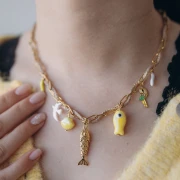 Mes bijoux DIY - Stainless steel charms & cord necklace kit - Yellow version