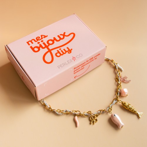 Mes bijoux DIY - Stainless steel charms & cord necklace kit - Pink version