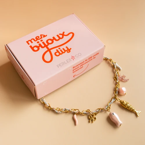 Mes bijoux DIY - Stainless steel charms & cord necklace kit - Pink version