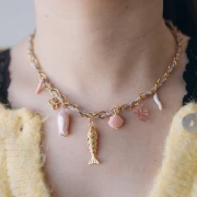 Mes bijoux DIY - Stainless steel charms & cord necklace kit - Pink version