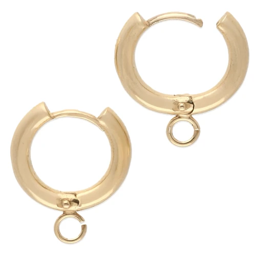 Round Creole Dormeuses with Open Ring 14 mm - 925 Sterling Silver Gilded with Fine Gold x2