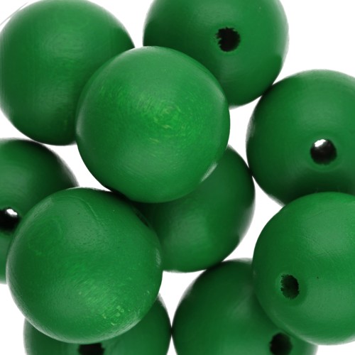 20 mm Round Wooden Beads - Dark Green x5