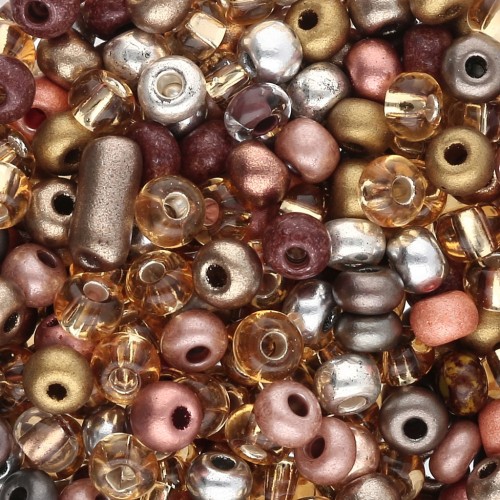 Preciosa Seed Beads 6/0 4 mm - Multi-Brown Mix - Silver-Plated x 20 g