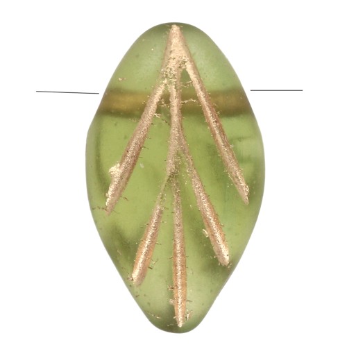 Glass leaf beads 11x7 mm - Olivine Mat - Doré x10