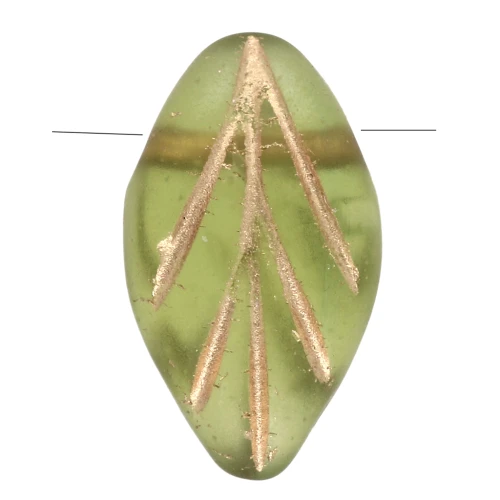 Glass leaf beads 11x7 mm - Olivine Mat - Doré x10