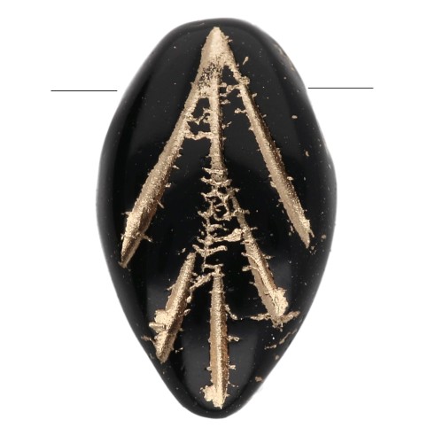 Glass leaf beads 11x7 mm - Jet - Gold x10