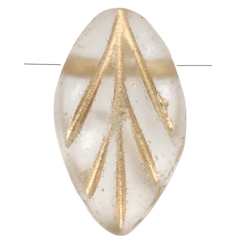 Glass leaf beads 11x7 mm - Crystal Mat - Gold x10