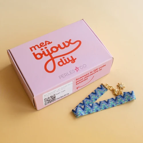 My DIY Jewelry - Miyuki Peyote Stitch Bracelet Kit (Pair) - Blue - Gold
